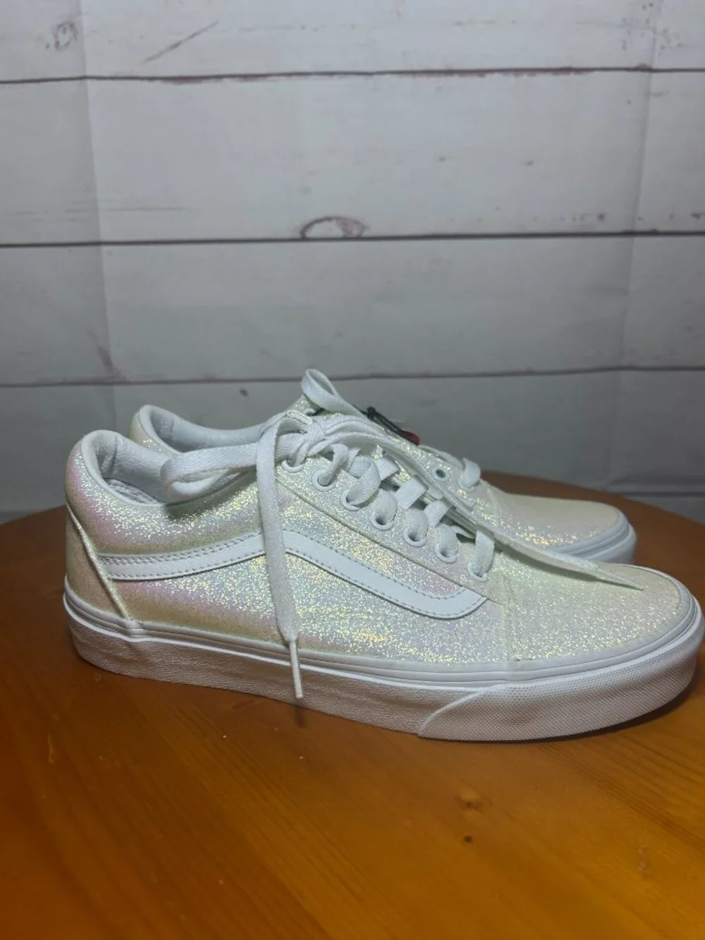 VANS Old Skool womens 8.5 UV Glitter Pink/White ow Top Lace-Up Sneakers NWT